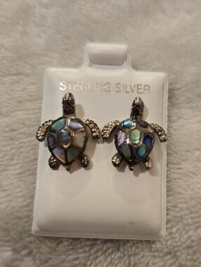 Sterling Silver with Abalone Shell Turtle Earrings